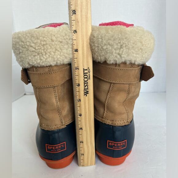 NWOT Sperry Shearwater Winter Waterproof Fur Leather Rubber Tan/Navy Boots 11 - Picture 5 of 9